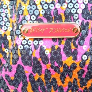 Like New Betsey Johnson Pink, Orange, and Black Animal Print Sequin Tote Bag